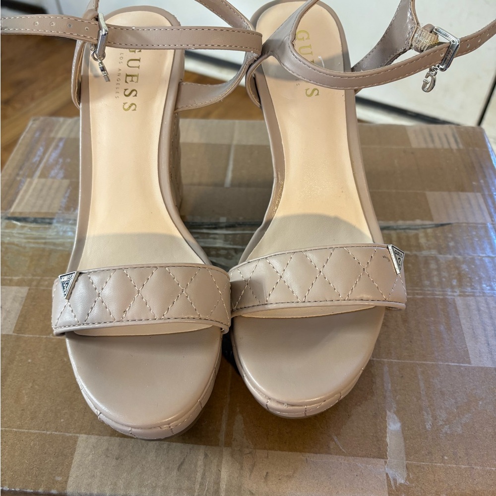 Guess Quilted Nude Wedge Sandals - Picture 4 of 8